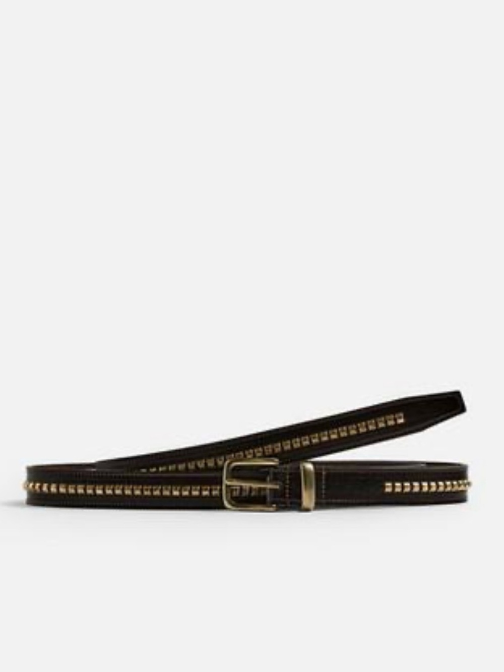 Zara Origins Brown Leather Brass Stud Belt Made in Spain Size 90 NWOT